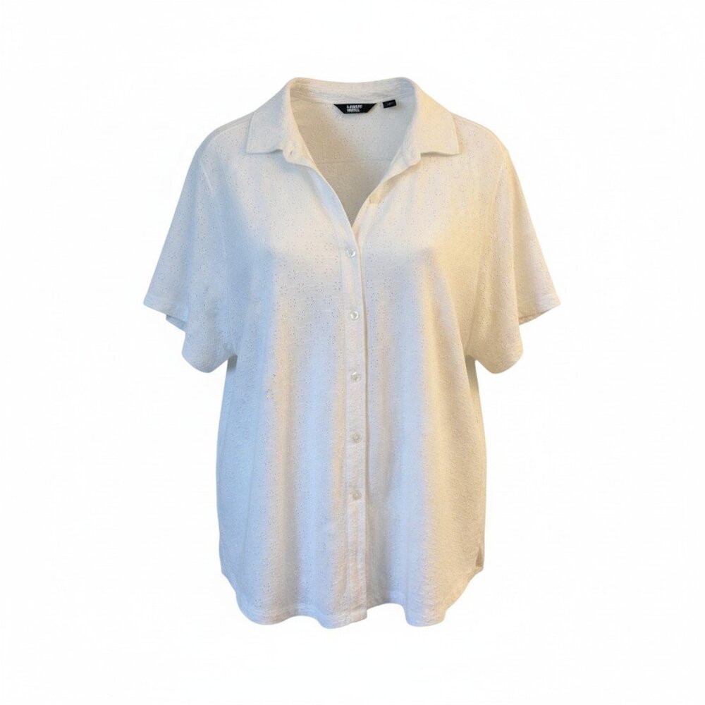 Lands End White Cotton Eyelet Button-Down Shirt